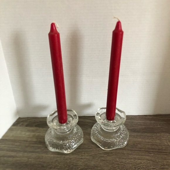 Vtg Anchor Hocking Textured Glass Candle Holders - Picture 1 of 10